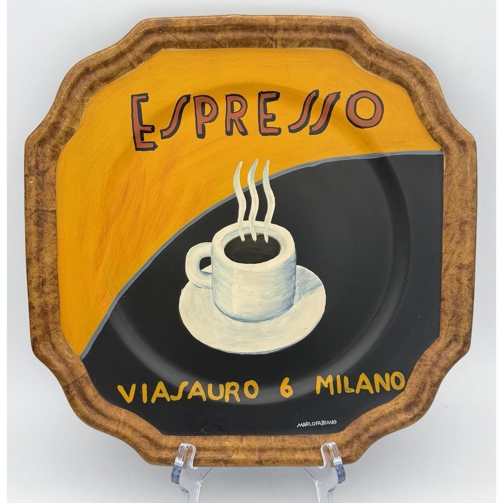 Marlo Fabiano ESPRESSO Design Hanging Ceramic Plate Tam Sar 10.5x10.5" EUC